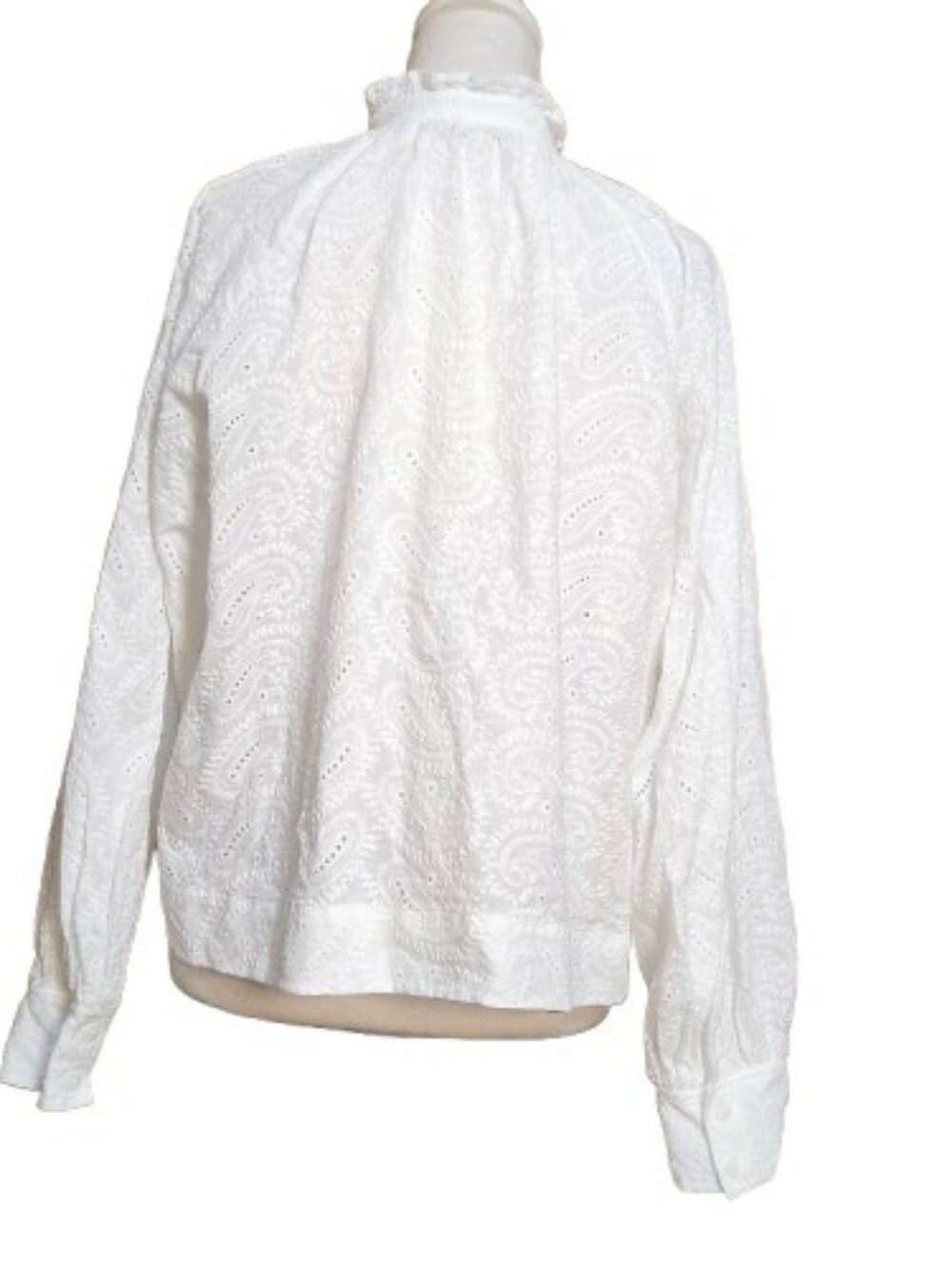 FRNCH Paris White Embroidered Eyelet Cotton Blouse Size L Coastal Cottagecore - Picture 10 of 10